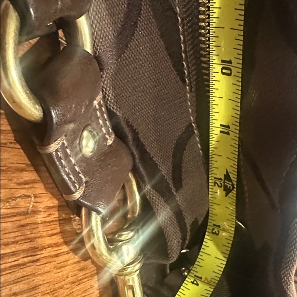 Coach Carly Brown Canvas Leather Trim Turnlock Zipper Closure Hobo Shoulder Bag - Picture 15 of 15